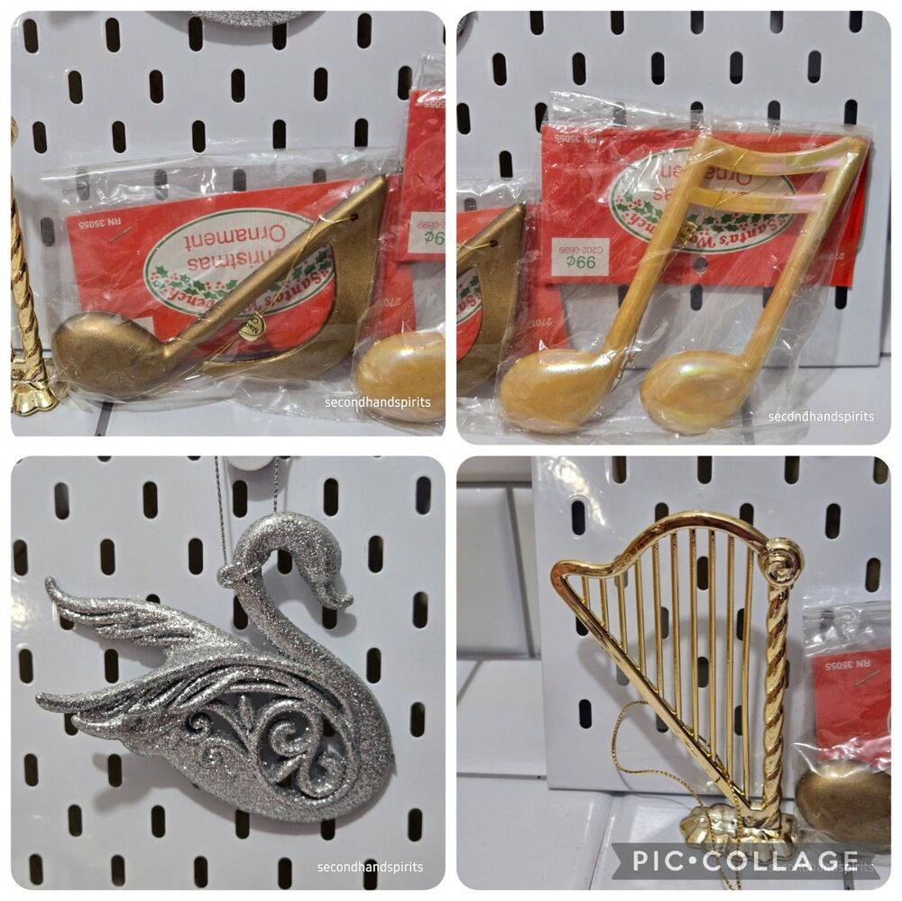 Lot Of 4 Vintage Christmas Ornaments Musical and Swan Plastic